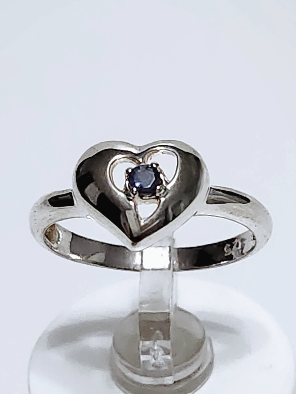 Sterling Silver Heart Ring with Blue Sapphire size 8